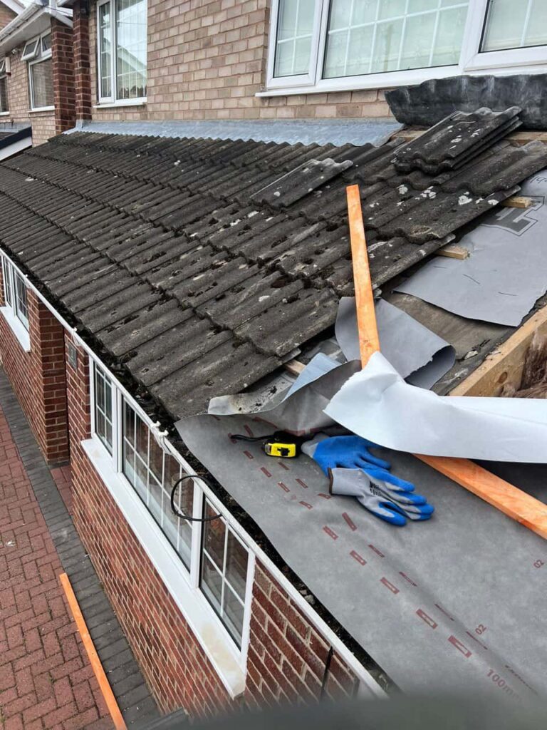 This is a photo of a pitched roof which is being repaired. The existing roof was leaking badly. Works carried out by TRP Roofing Beverley